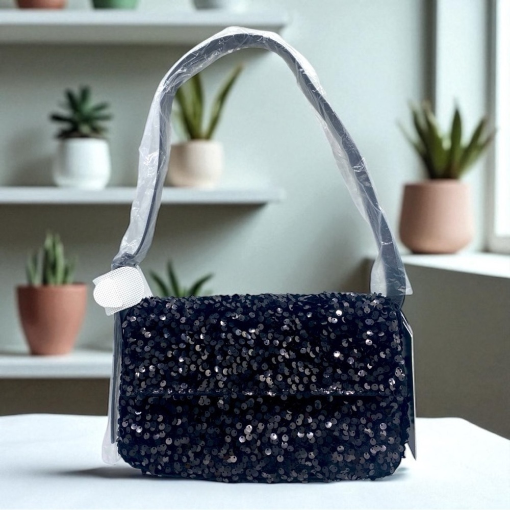 Nicole Miller Black Sequin Shoulder Bag